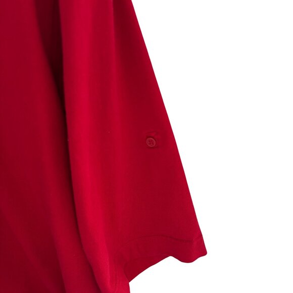 Denim & Co Red Cotton Crew Neck Pullover Tunic Top Sz XL Tab Roll Elbow Sleeves - Picture 5 of 7